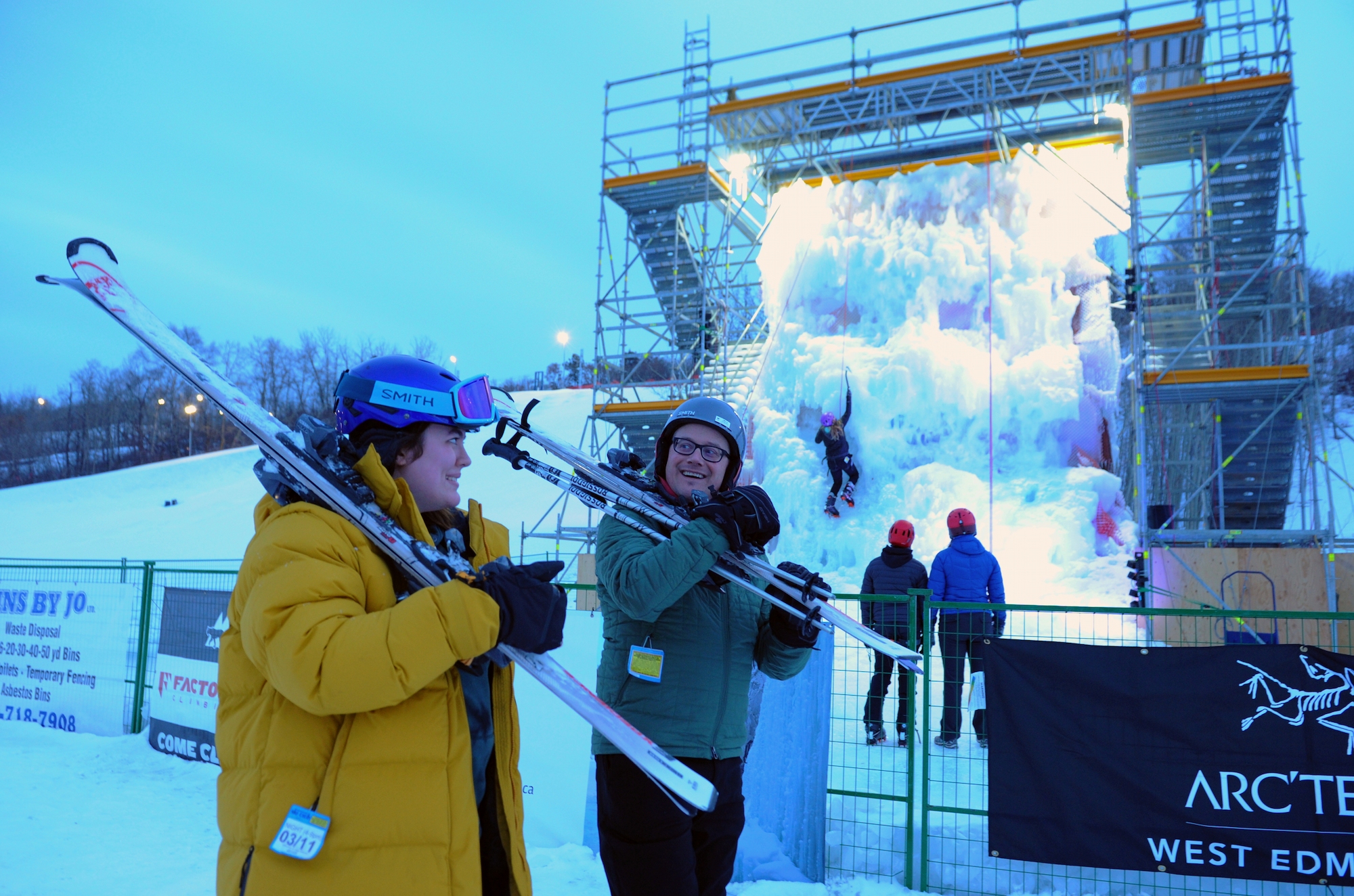 Edmonton Ski Club Ice wall and skiers Jeremy Derksen