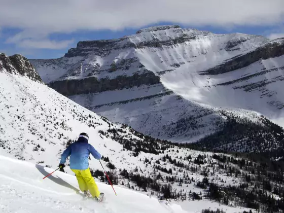 Two skiers at Lake Louise Ski Resort, Alberta