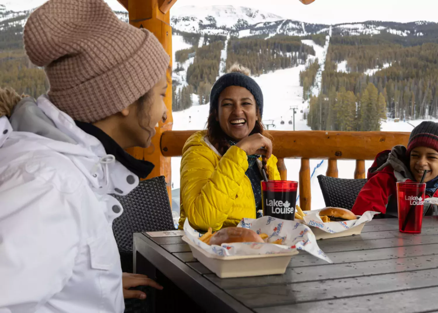 Enjoying refreshments at the lodge between activities. / Paul Lavoie Lodge of Ten peaks Lake Louise Ski Resort AB