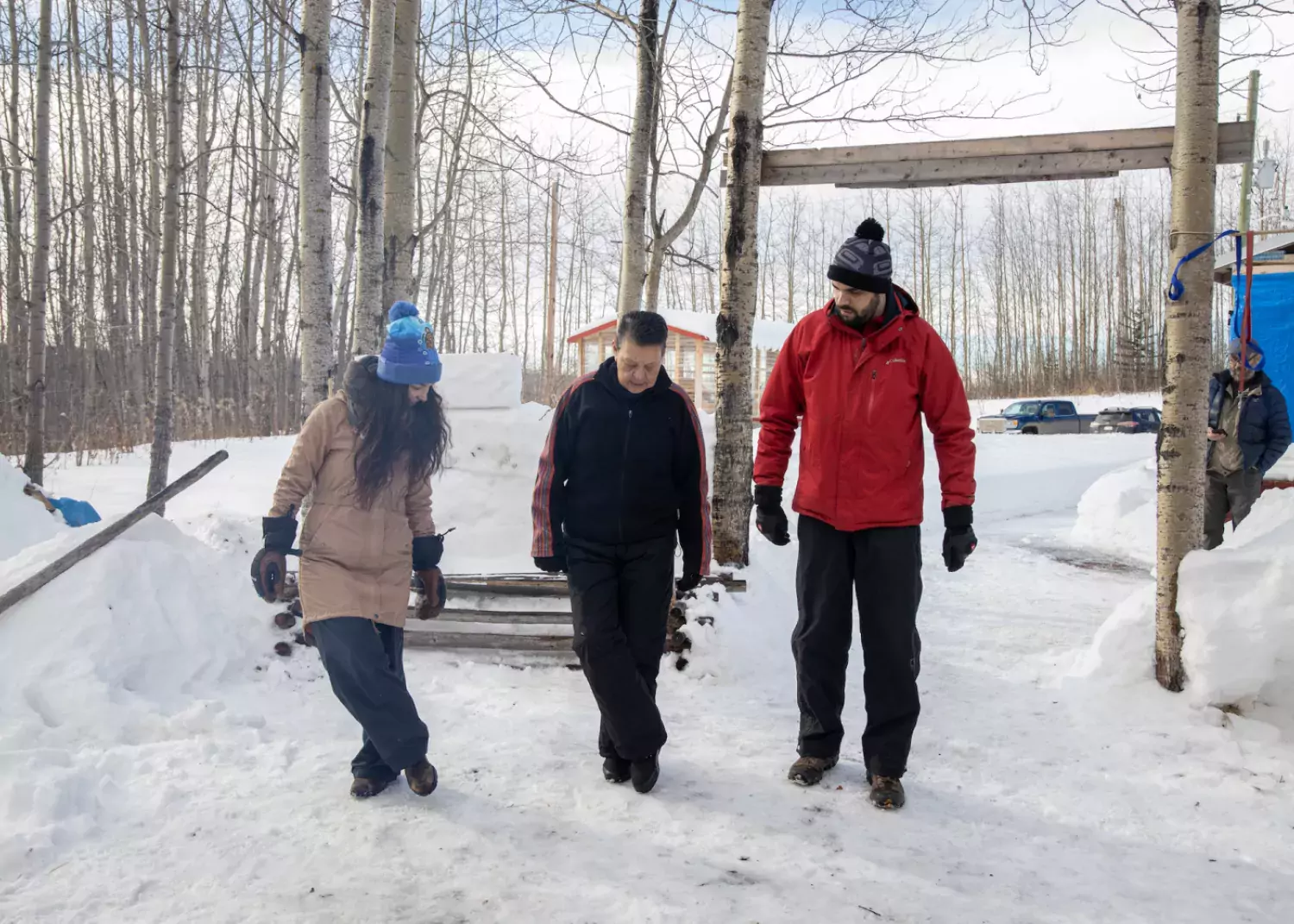 Rosalie Nicholls teaches a jig to visitors. Metis jigging lesson Hideaway Adventure Grounds Kikinos Metis Settlement