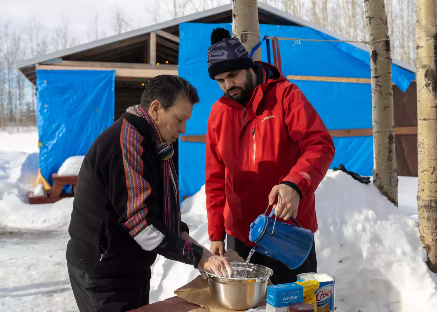 Learning to make bannock with Rosalie Nicholls. Learning to make bannock with Rosalie Nicholls.