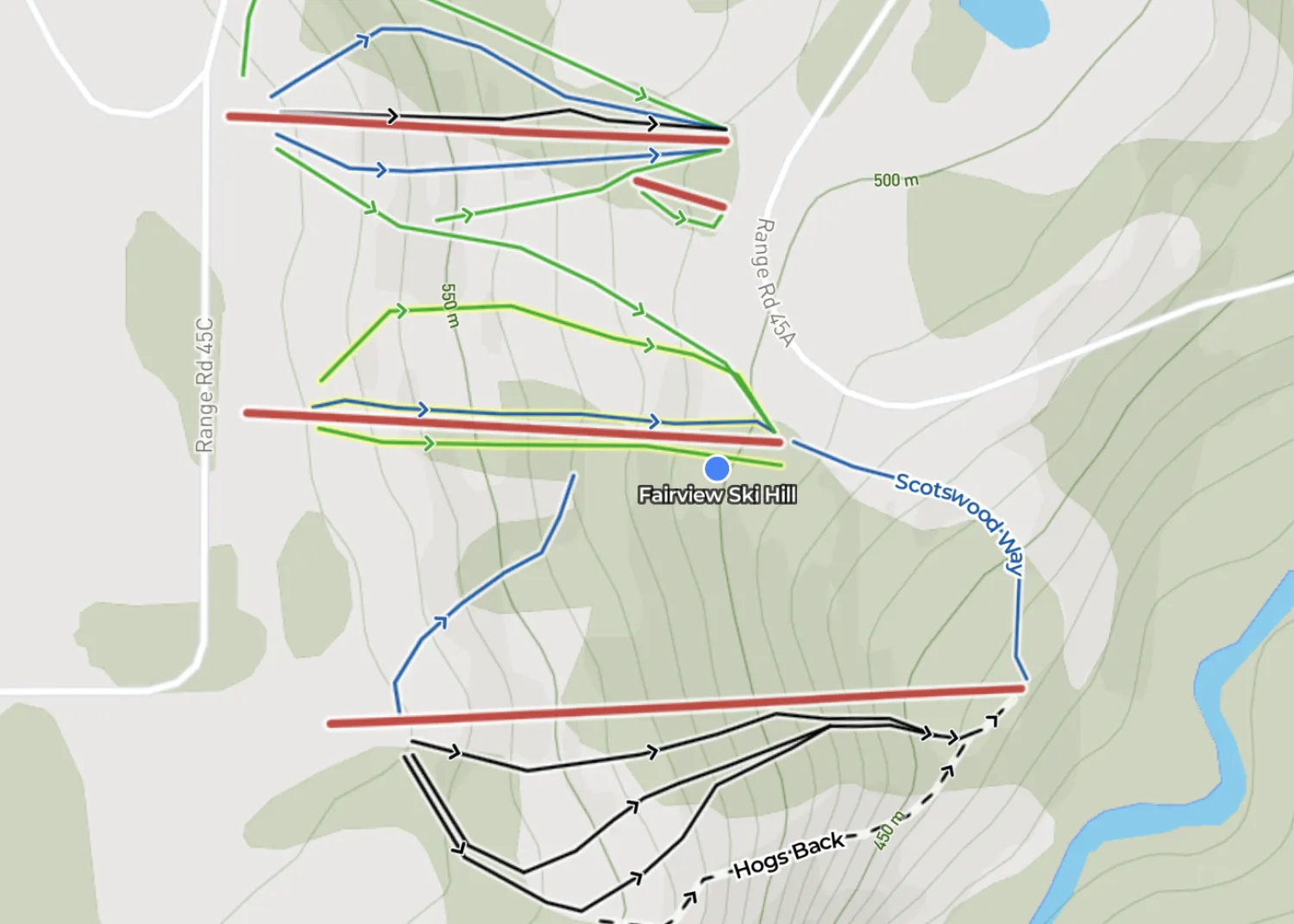 Openskimap view of Fairview Ski Hill